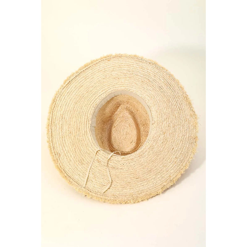 Wide-brimmed straw sun hat with rounded crown in Shell Braid Cowrie design