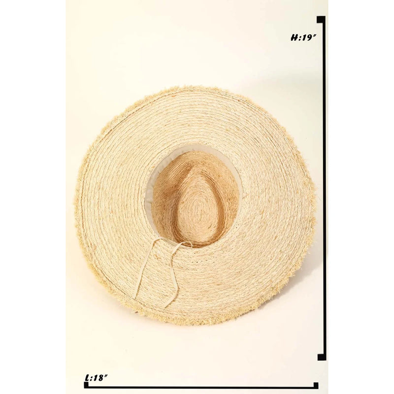 Wide-brimmed straw sun hat with rounded crown in Shell Braid Cowrie design