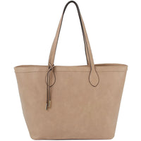 Beige leather shopper tote bag with long handles for stylish everyday use