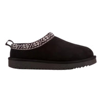 Black suede Simmon Cozy Clog Slippers with patterned knit collar for ultimate warmth