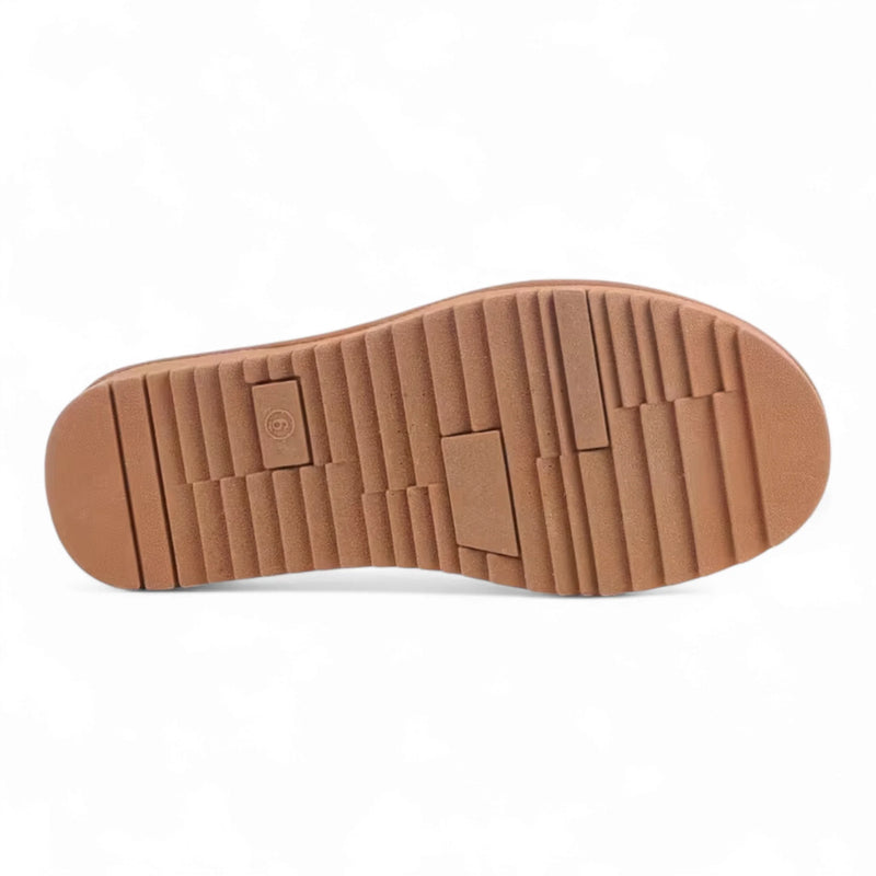 Brown rubber sole with ridged treads for Simmon Cozy Clog Slippers that provide warmth