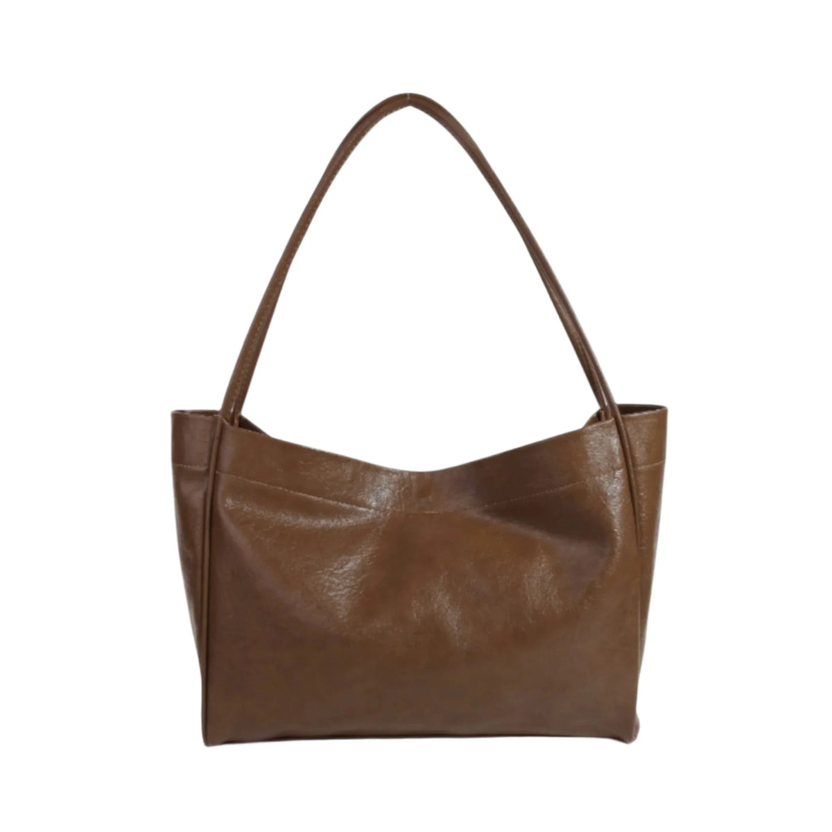 Brown leather handbag with curved handle, stylish 2 in 1 Faux Leather Tote Bag