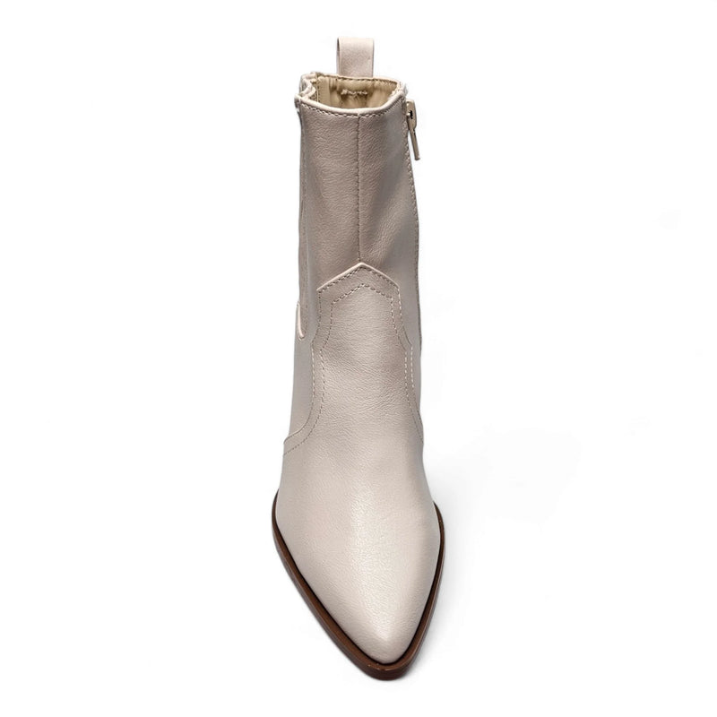 Pointed-toe Simple Western Ankle Bootie in light beige with side zipper