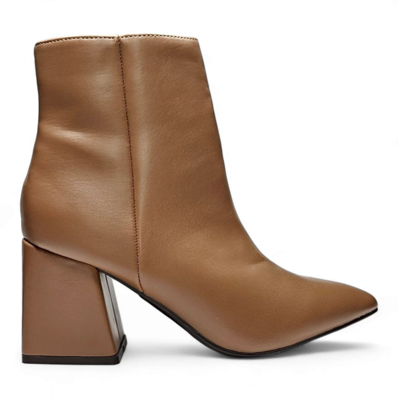 Tan leather ankle boot with pointed toe and chunky heel from Simply Pointed