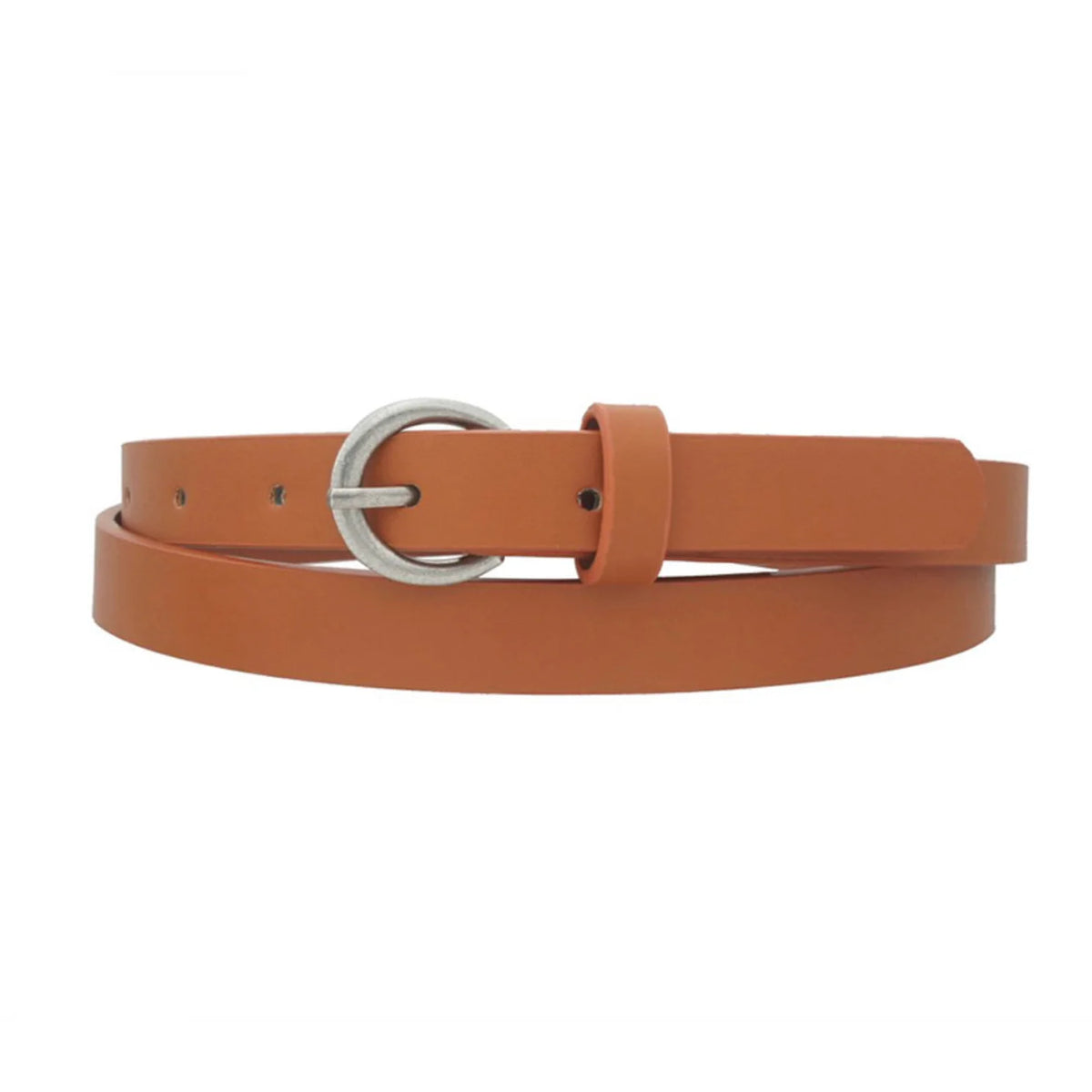 Skinny Belt in thin brown leather featuring a stylish silver buckle