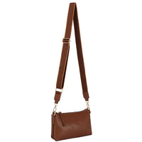 Brown leather crossbody bag with adjustable strap from Sleek Petite Zipper Shoulder Bag