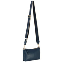 Navy blue leather crossbody purse with adjustable strap and gold hardware Sleek Petite Zipper Shoulder Bag