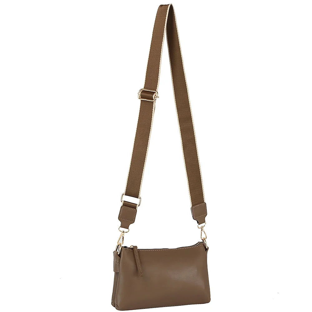 Brown leather crossbody bag with adjustable strap, Sleek Petite Zipper Shoulder Bag