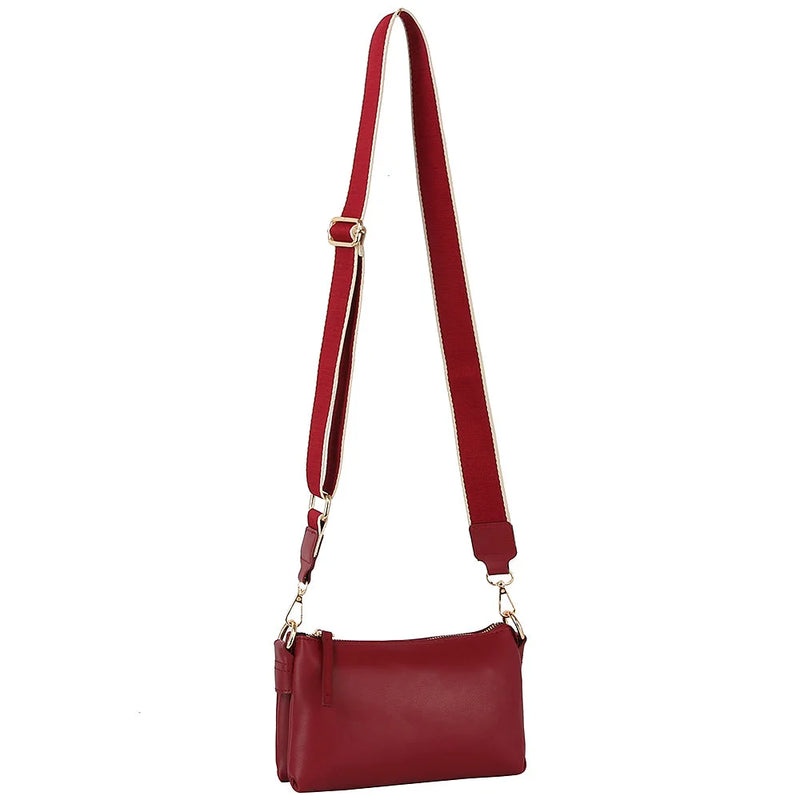 Red leather Sleek Petite Zipper Shoulder Bag with adjustable strap and zipper closure