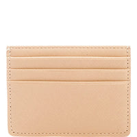 Beige leather slim card holder featuring multiple slots for convenient card storage