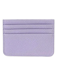 Lavender leather slim card holder featuring multiple slots for convenient organization