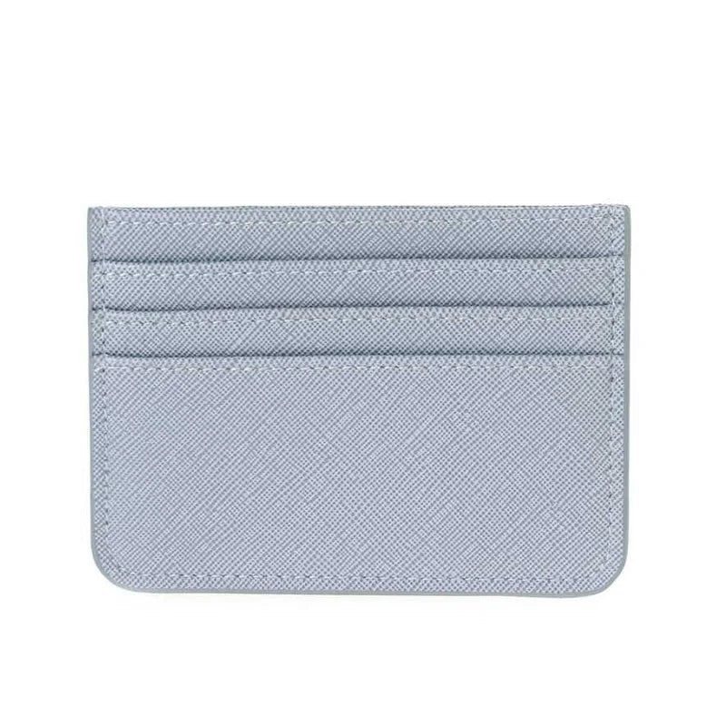 Light blue leather slim card holder with multiple slots for convenience and organization