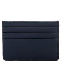 Navy blue leather slim card holder with multiple slots for cards