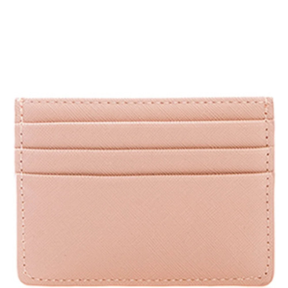 Pale pink leather slim card holder with multiple slots for easy organization