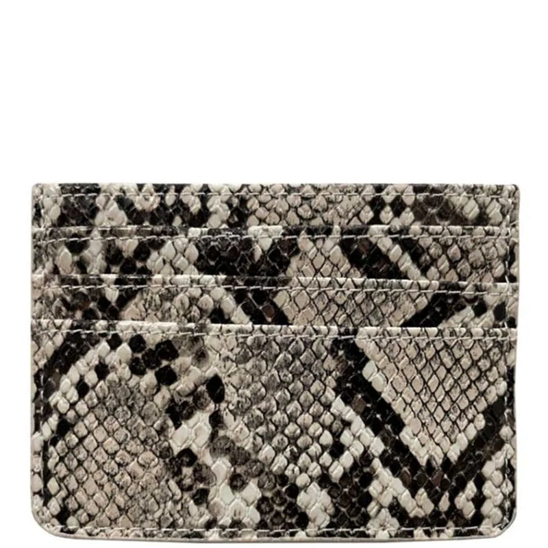 Snakeskin-patterned leather slim card holder with multiple slots for organization