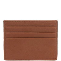 Brown leather slim card holder featuring multiple slots for cards