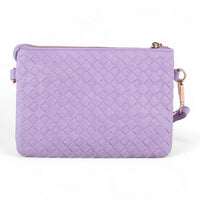 Lavender woven leather clutch purse with zipper and detachable strap, small woven crossbody