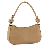 Beige Smooth Knot Zipper Shoulder Bag with curved handle and zipper closure