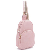 Pink leather Smooth Strap Pattern Sling Crossbody Bag with two zippered compartments