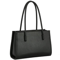 Classic black leather handle shoulder bag featuring a smooth color handle design