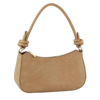 Beige Smooth Knot Zipper Shoulder Bag with curved handle and zipper closure