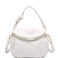 White leather messenger bag with curved top and adjustable strap, Smooth Layla style