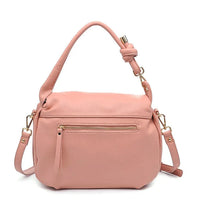 Pink leather messenger bag with top handle and detachable shoulder strap, SMOOTH LAYLA