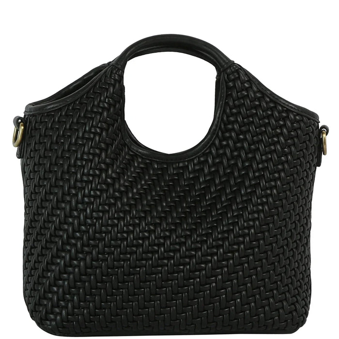 Smooth Shaped Woven Handle Tote Bag - Black - Shoulder Bags