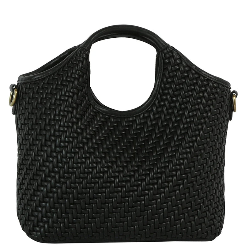 Smooth Shaped Woven Handle Tote Bag - Black - Shoulder Bags
