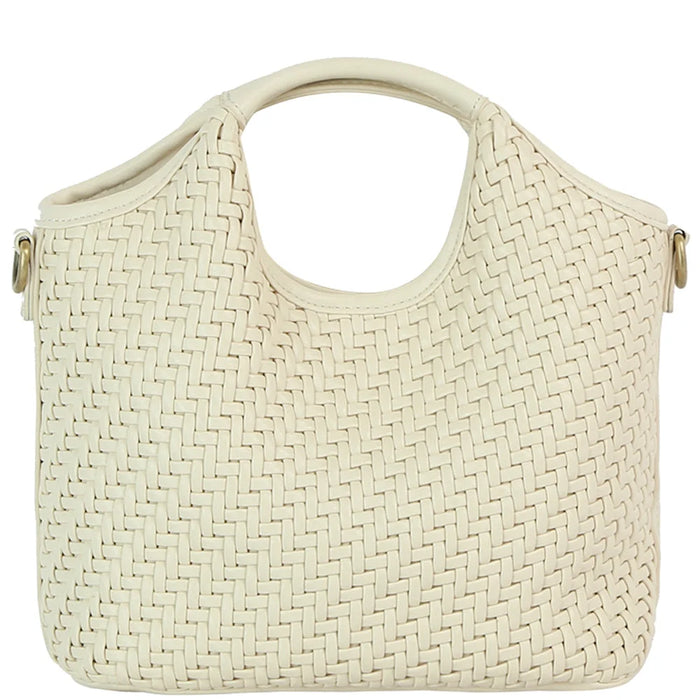 Smooth Shaped Woven Handle Tote Bag - Cream - Shoulder Bags