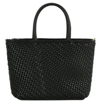 Smooth Woven Design Handle Tote Bag - Black - Shoulder Bags