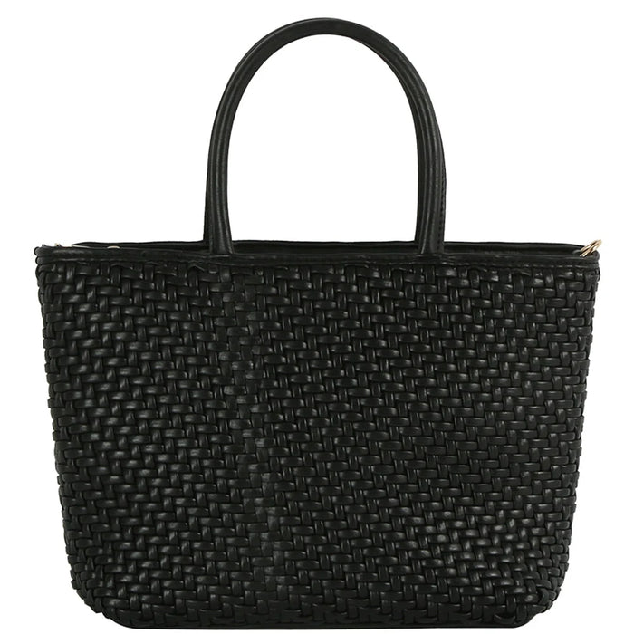 Smooth Woven Design Handle Tote Bag - Black