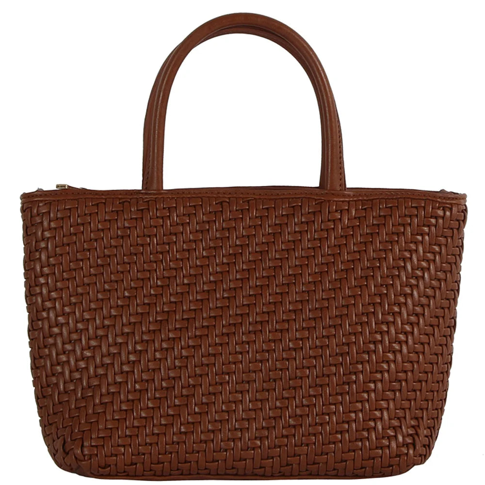 Smooth Woven Design Handle Tote Bag - Brown - Shoulder Bags