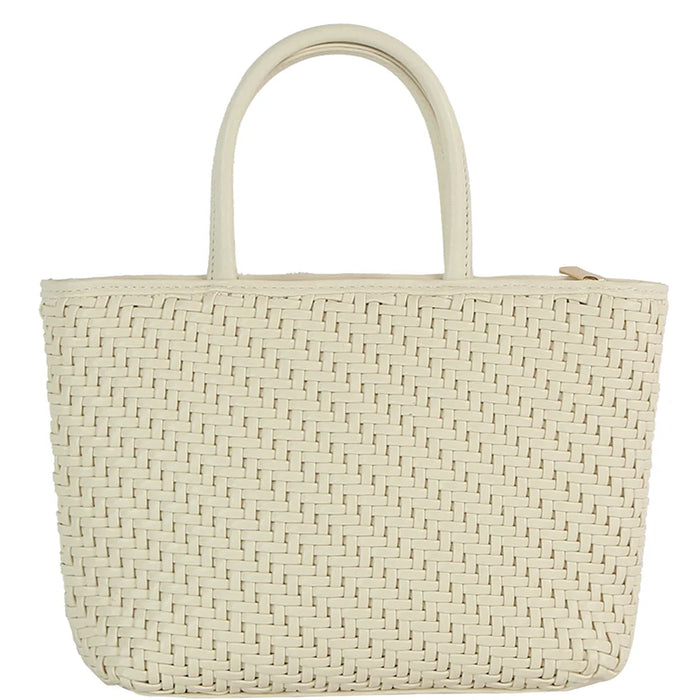 Smooth Woven Design Handle Tote Bag - Cream - Shoulder Bags