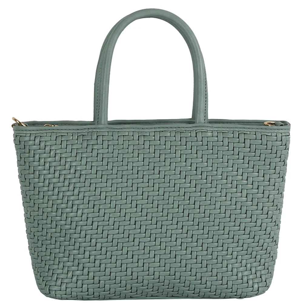 Smooth Woven Design Handle Tote Bag - Sage - Shoulder Bags