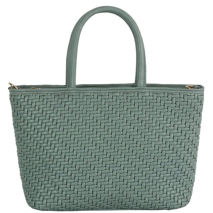 Smooth Woven Design Handle Tote Bag - Sage - Shoulder Bags