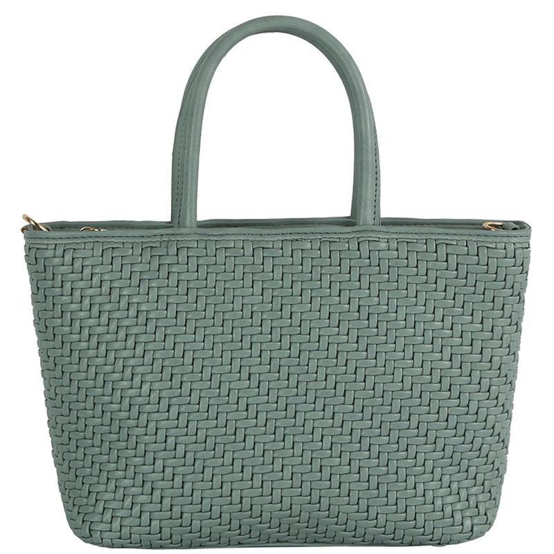 Smooth Woven Design Handle Tote Bag - Sage - Shoulder Bags