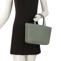 Smooth Woven Design Handle Tote Bag - Shoulder Bags