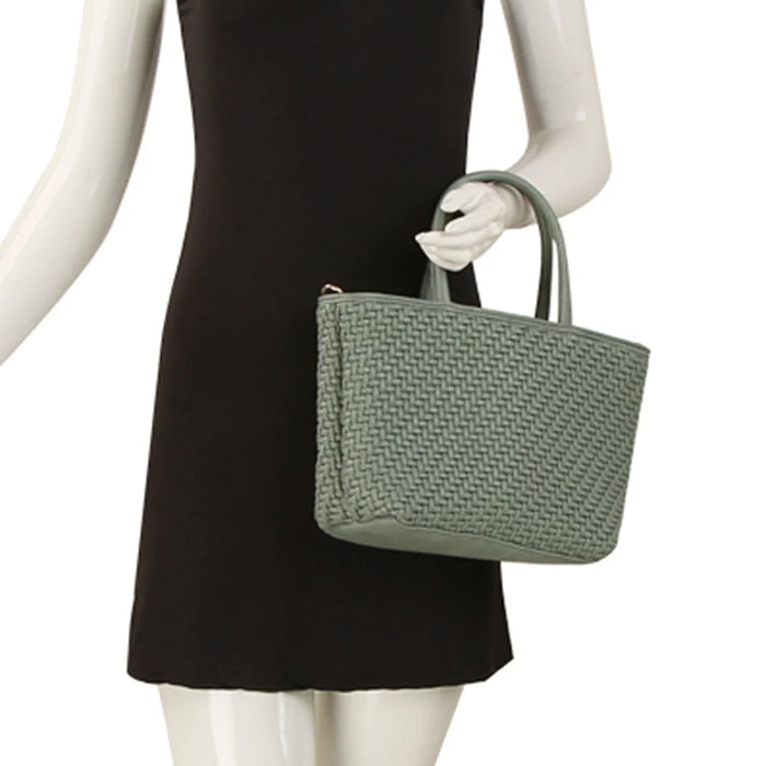 Smooth Woven Design Handle Tote Bag - Sage