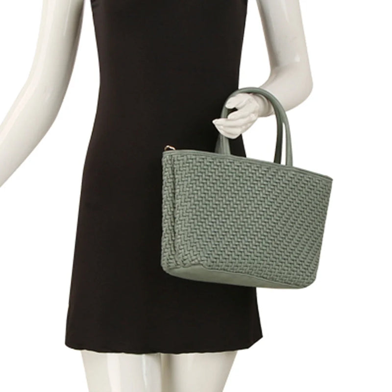 Smooth Woven Design Handle Tote Bag - Shoulder Bags