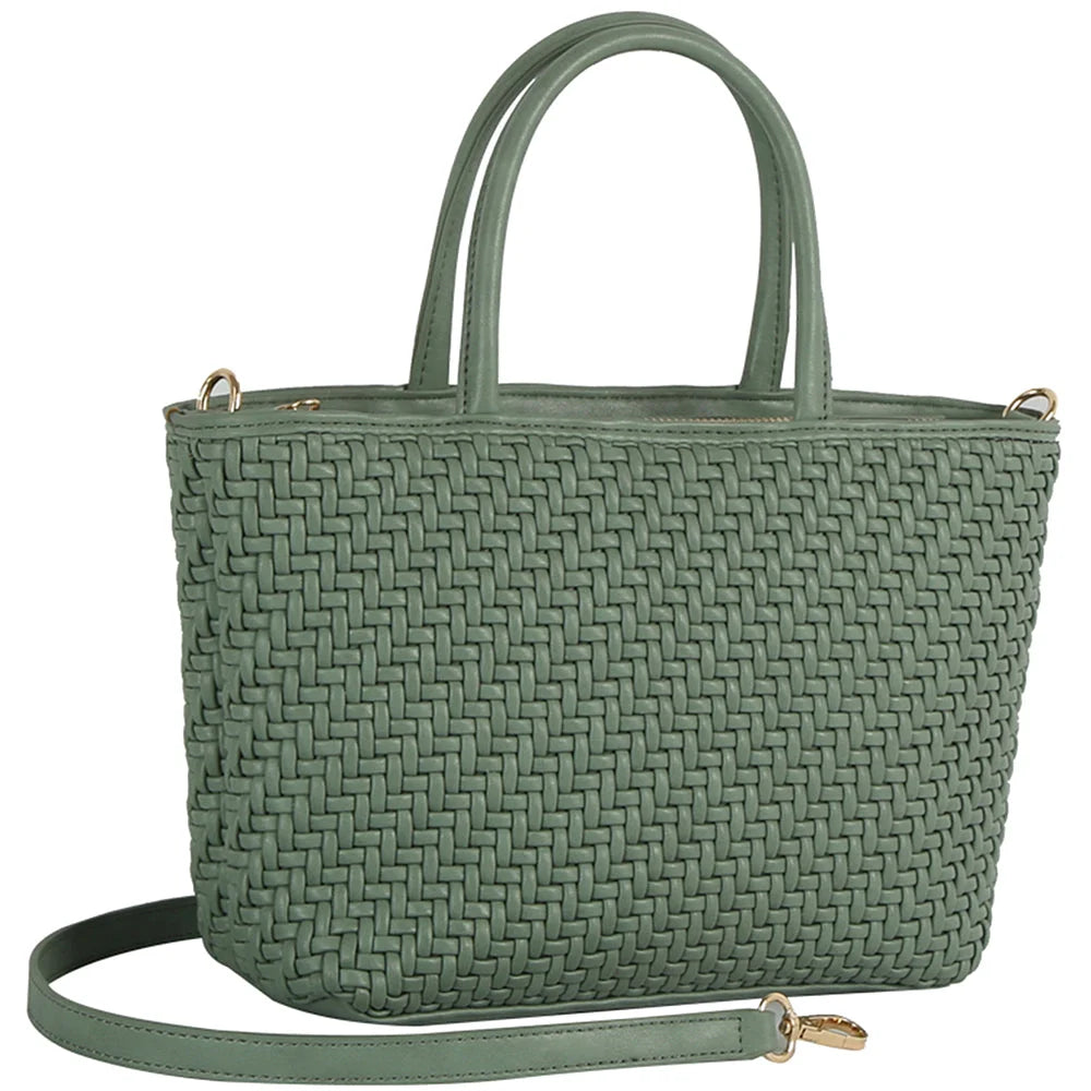 Smooth Woven Design Handle Tote Bag - Shoulder Bags