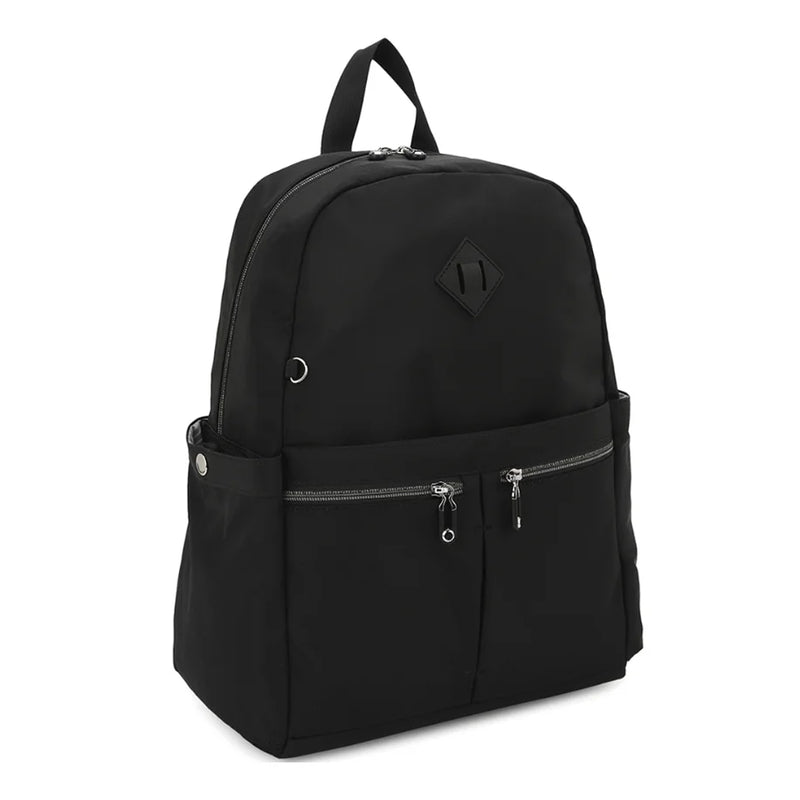 Black backpack with smooth zipper design and multiple compartments for easy organization