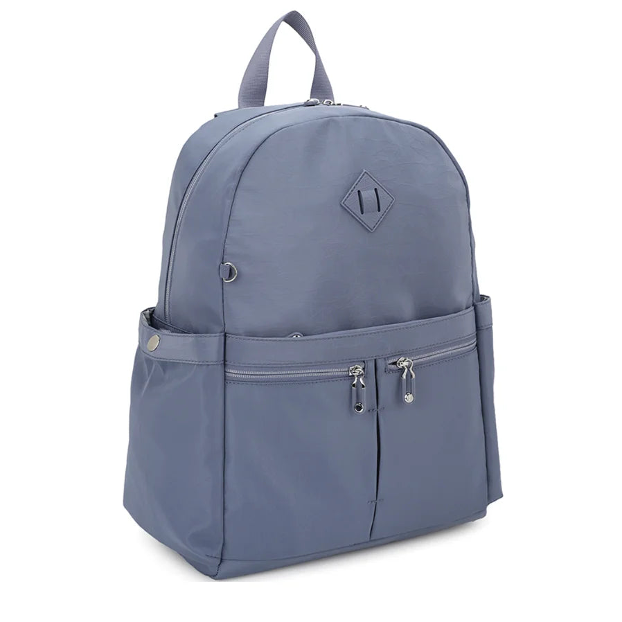 Gray Smooth Zipper Design Backpack with multiple zippered compartments and top handle