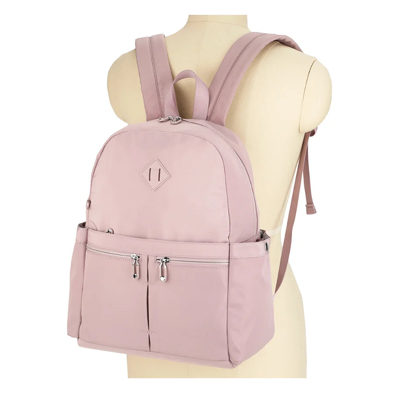 Pale pink Zipper Design Backpack with smooth zipper, adjustable straps, and compartments