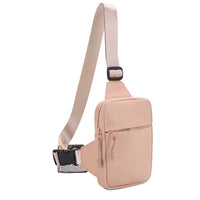 Pale pink Smooth Zipper Sling Crossbody Bag with adjustable strap and zipper compartments