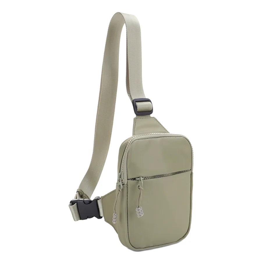 Light green Smooth Zipper Sling Crossbody Bag with adjustable strap and front pocket