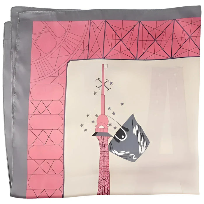 Paris-themed silky satin neckerchief featuring the Eiffel Tower design