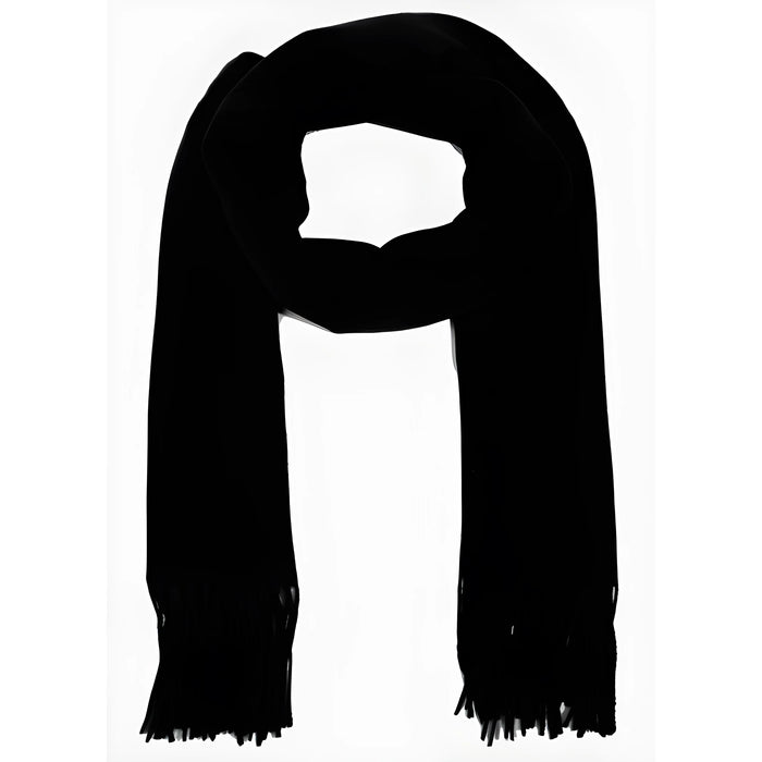 Black knitted scarf with fringed ends from the Soft Fringe Cashmere Oblong Scarf collection