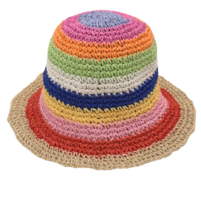 Colorful crocheted soft straw bucket hat for sunny days and summer style