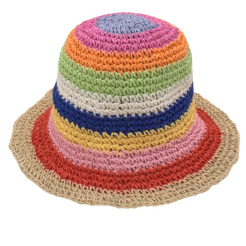 Colorful crocheted soft straw bucket hat for sunny days and summer style